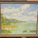 180 000.-ft * Csáki-Maronyák József 1910-2002 festőművész munkája, olaj-farost technika, Tihanyi látkép ( 79 x 69 ) kerettel együtt 250909_005