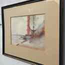 58 000.-ft * Diósy Antal (1895 - 1977) Erzsébet Híd Építés 1962 X. akvarell festménye kerettel  (62 x 52) keret nélkül (36 x 27) 251014_044