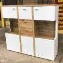 89 800.-ft * Félmagas Szekrény Alamo fehér, tölgyfa színű faalapú anyag( 143szél 37mély 132mag )
 251202_017