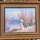 8 800.-ft * Walton impresszionista stílusú, olaj vászon festmény Hölgy a tó parton  36 x 30 260205_014